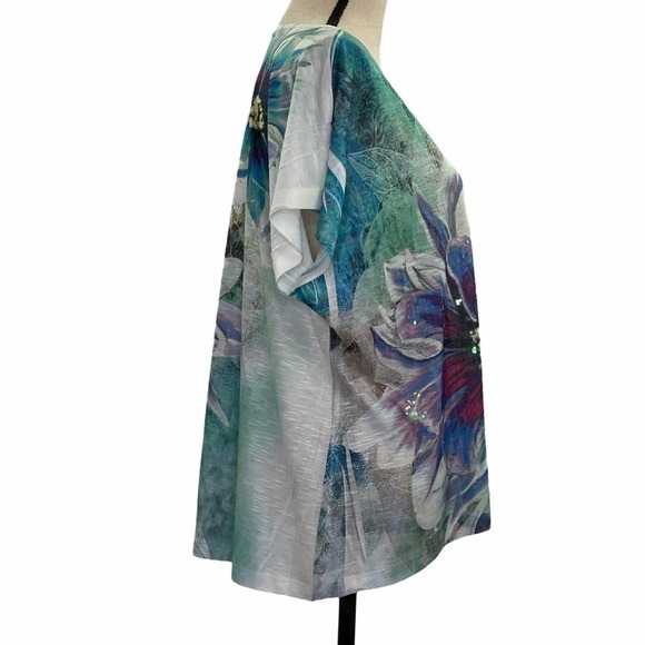 SIMPLICI-TEE Floral Multicolor Short Sleeve Blouse - Picture 6 of 12